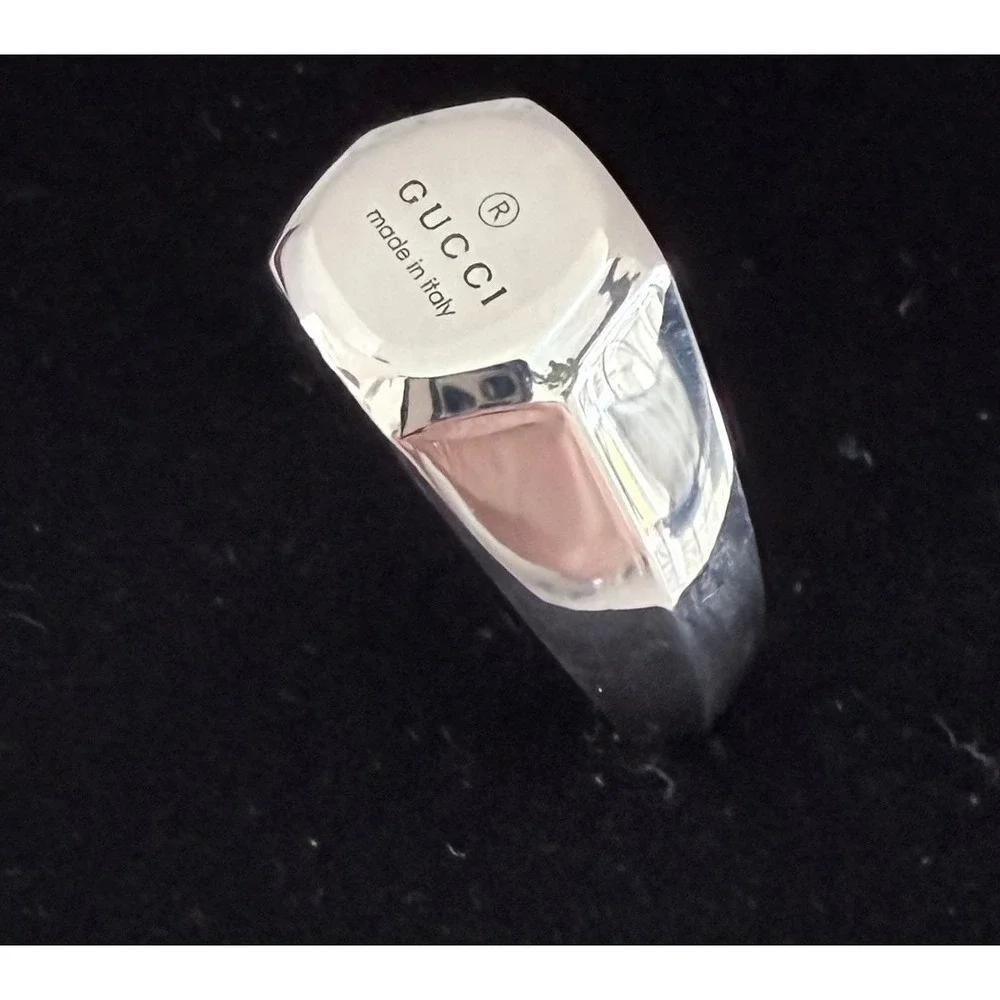 Gucci Sterling Silver Trademark Plate Band Ring 779162, Sz 15 (US 7.25)